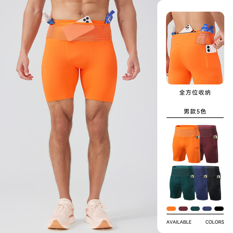 Men's Fitness Compression Shorts for Running, Training, Cycling, Multi-Pocket Five-Point Shorts, Marathon High-Elastic Tight Sports Pants