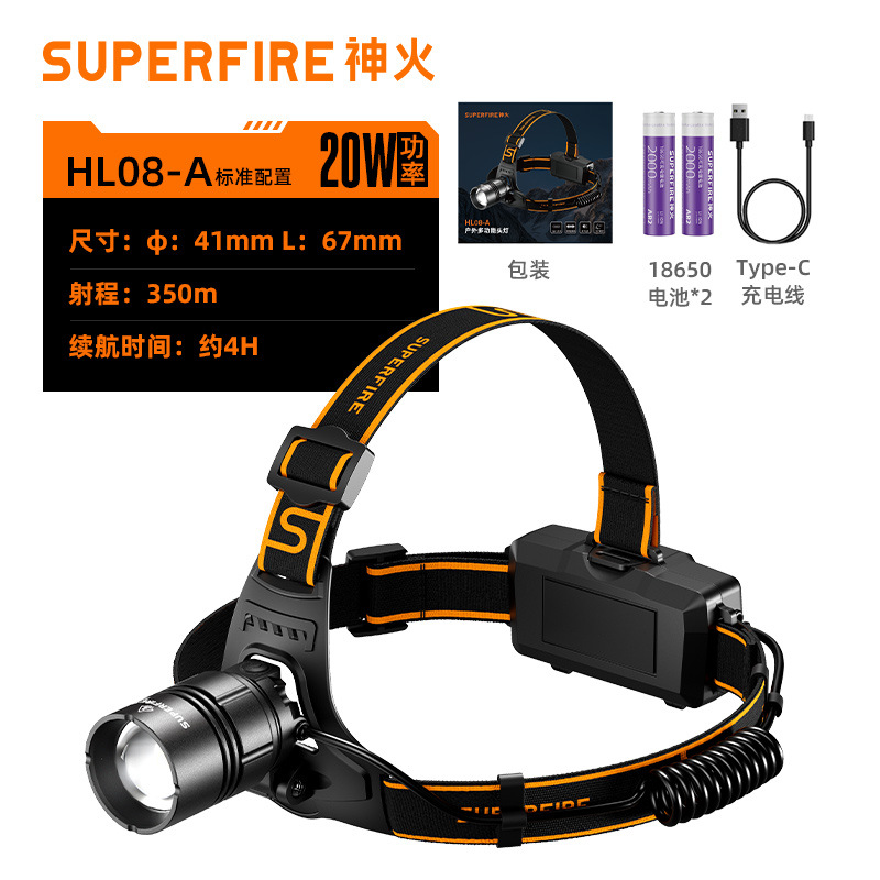 Shenhuo transfronterizo HL08 Nuevo 20W faro de iluminación al aire libre fuerte luz de Carga giratoria enfoque LED faro al por mayor