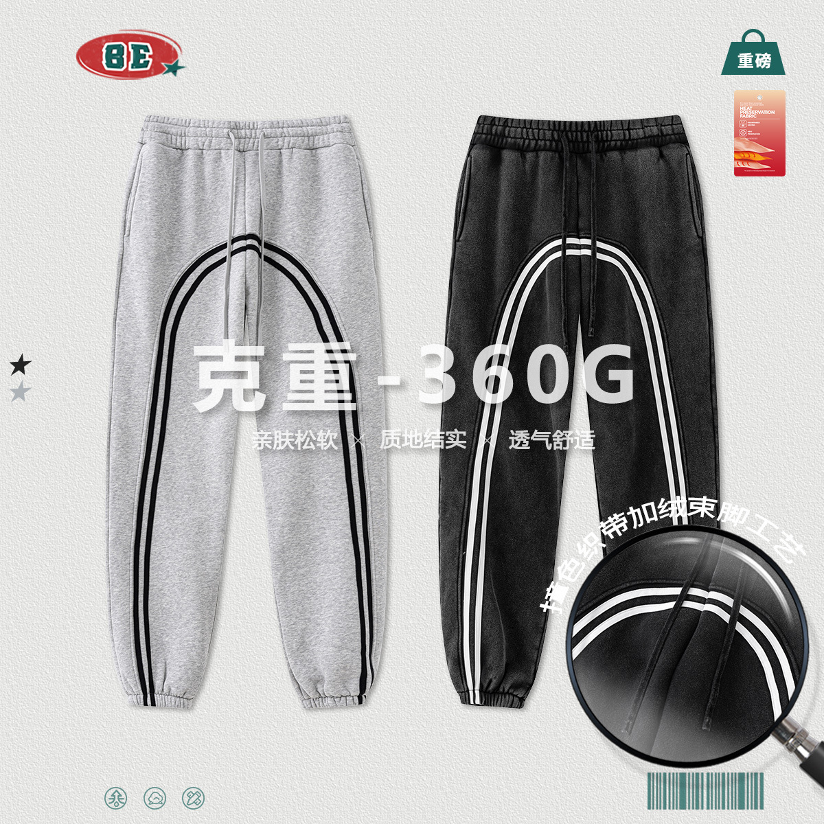 Ropa para Hombre BE | Pantalones Deportivos de Punto para Hombre, Otoño/Invierno 2025, Estilo Europeo y Americano, Pantalones Jogger con Forro Polar, Estilo Retro Americano.