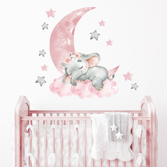 BR93094 Pink Moon Stars Sleeping Elephant Wall Sticker New Cartoon Children's Room Wall Decoration Sticker