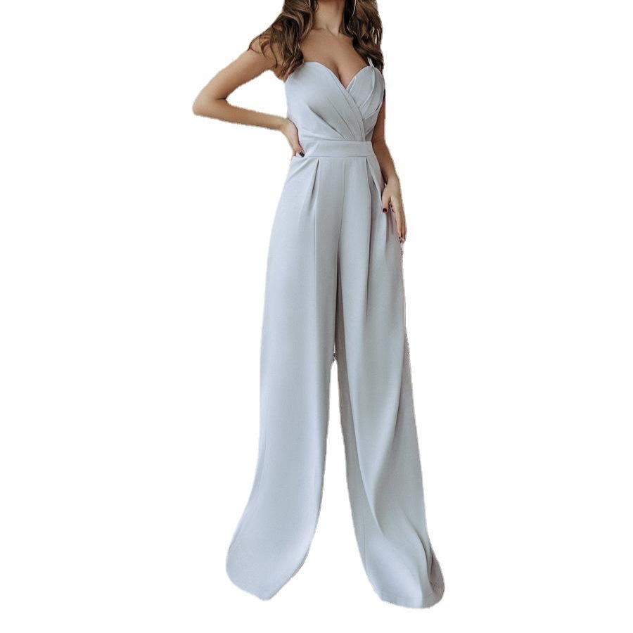 Comercio exterior de ropa de mujer europea y americana
Amazon Spring Commuter cómodo mono de tirantes en polvo de cintura alta pantalones casuales pantalones anchos