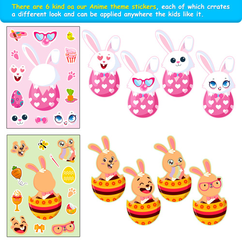 6 pieces/pack Easter egg face-changing stickers for kids DIY cross-border cute egg puzzle cartoon sticker