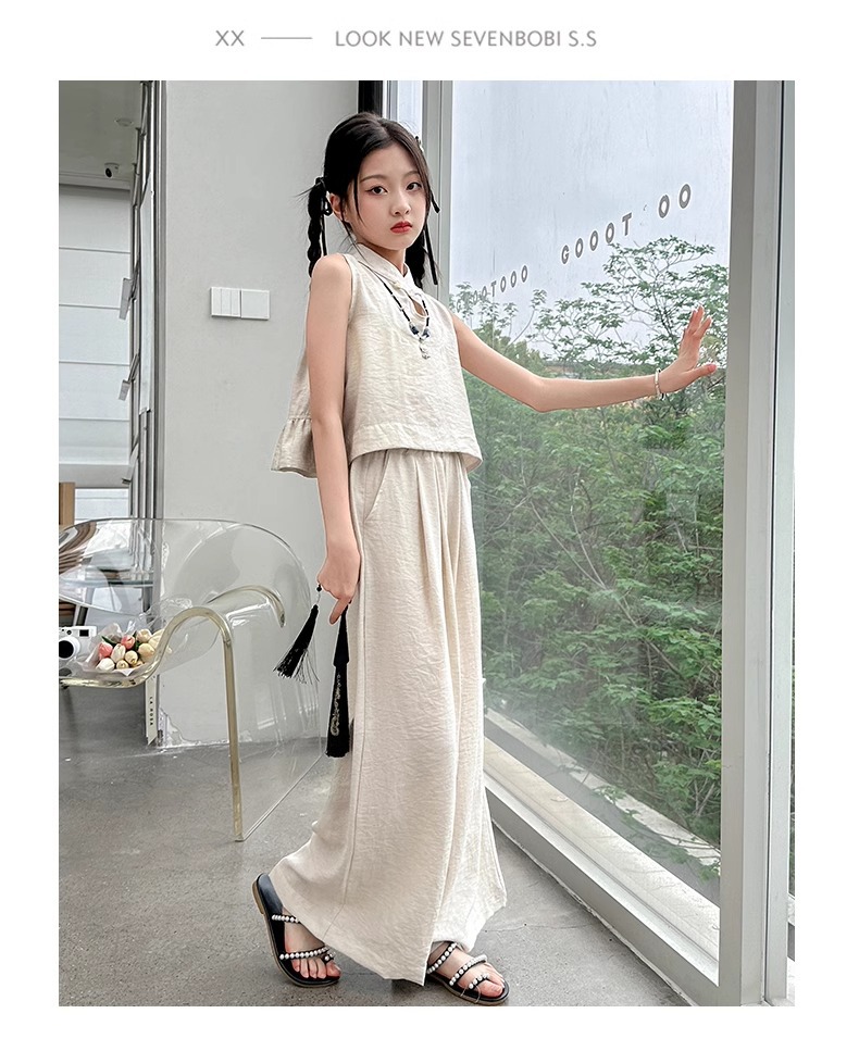 Mädchen Sommer Set Im Chinesischen Stil Weste Und Weite Hose_voghion.com