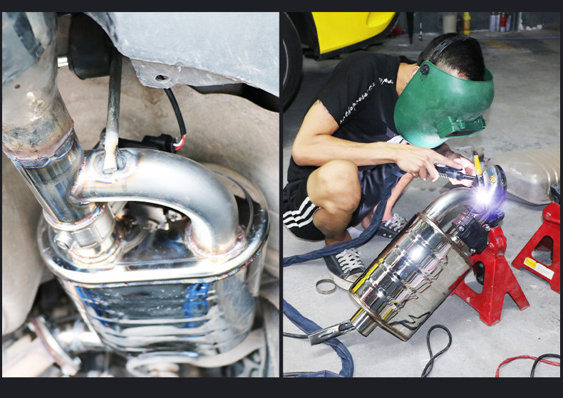 Car exhaust pipe modification with electronic valve tailpipe, remote-controlled switch for fine-tuning, sports car sound, street-racing rumble, and throat-tickling exhaust