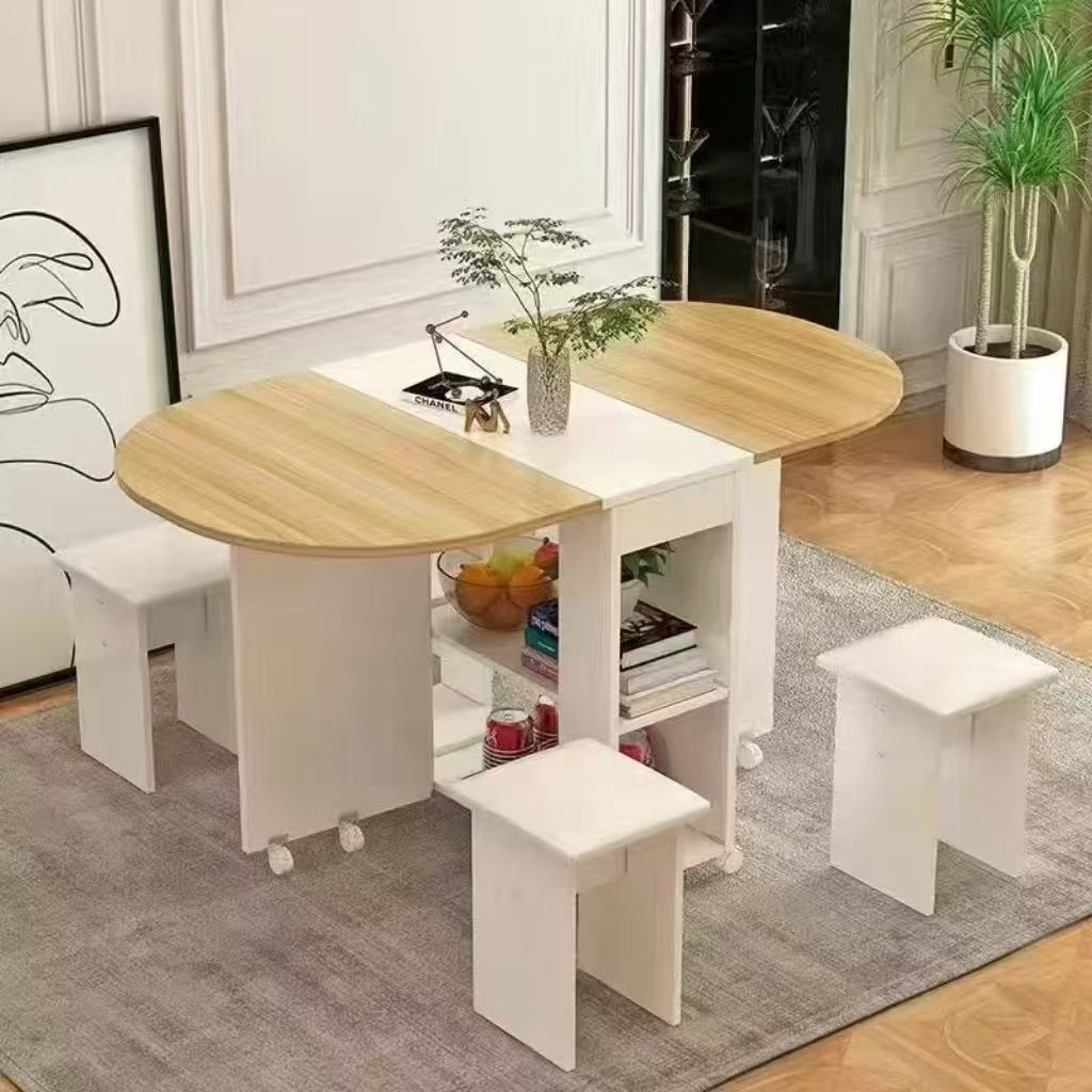 Mesa de comedor plegable doméstica móvil retráctil rectangular simple mesas y sillas multifuncionales de tipo pequeño mesas de comedor combinadas
