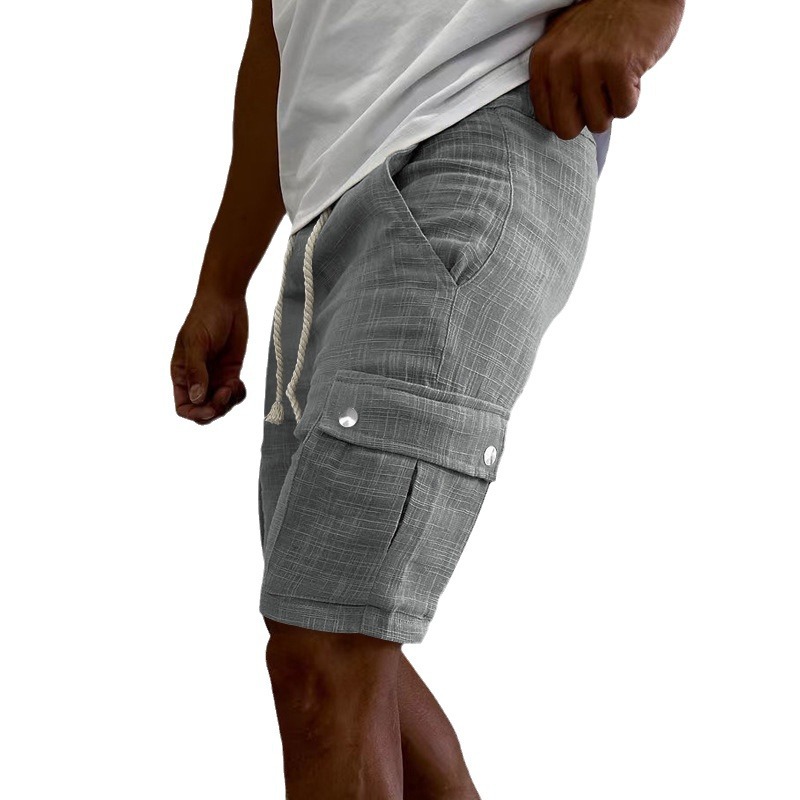 Independent station workwear shorts men's summer European and American fashion brand casual men's slim drawstring shorts thin cropped pants men