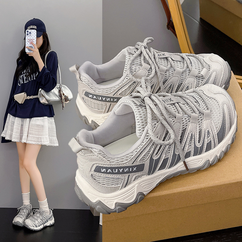 Korean Style Imitation Leather Mesh Thick-Soled Outdoor Hiking Dad Shoes for Women 2026 Spring New Style Comfortable Lightweight Casual Jogging Shoes Korean Style Imitation Leather Mesh Thick-Soled Outdoor Hiking Dad Shoes for Women 2026 Spring New Style Comfortable Lightweight Casual Jogging Shoes