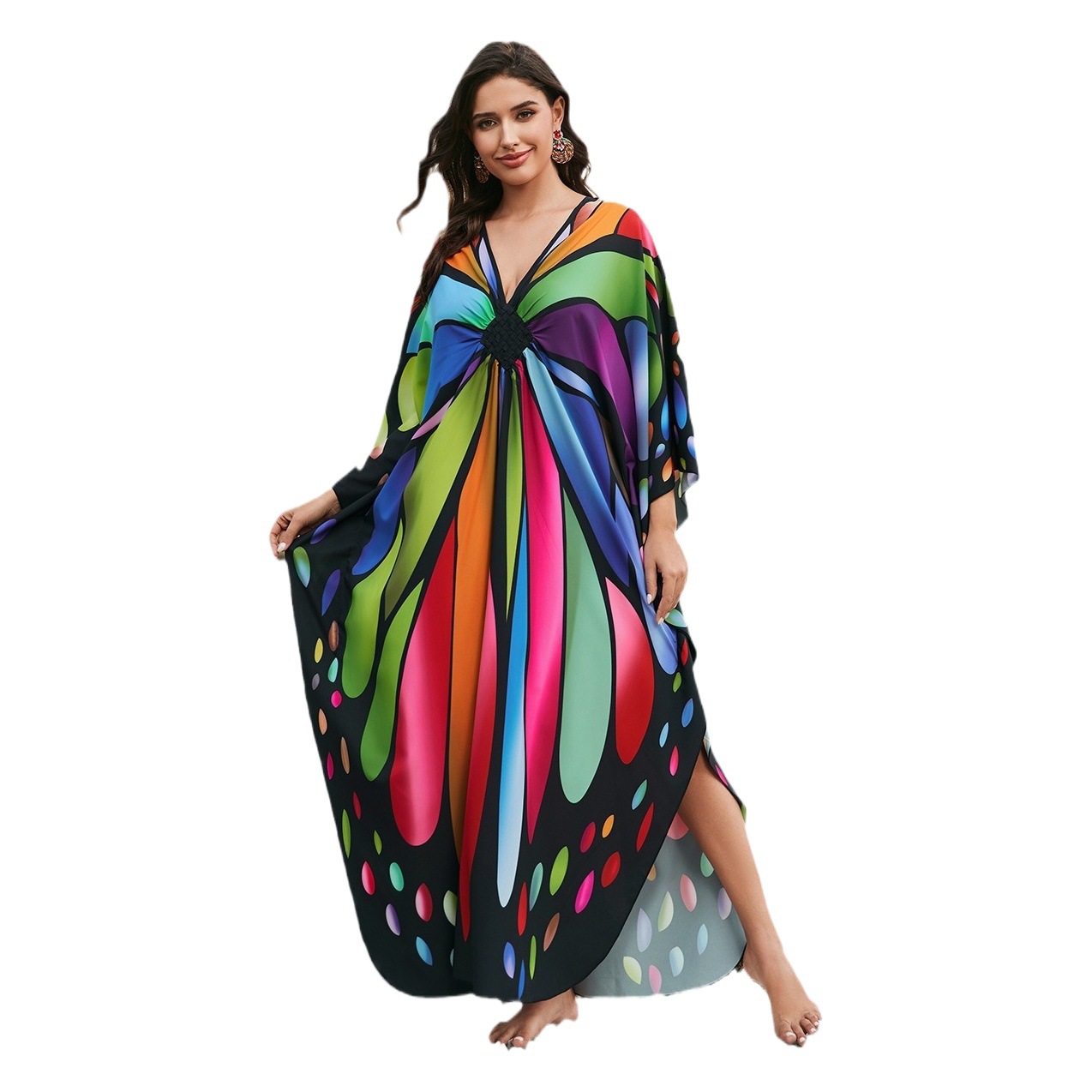 In-Stock Beach Cover-Up with Patterned Print, Woven Vacation Long Dress, Loose Cover-Up, Cross-Border 8759 (41 Colors) Y