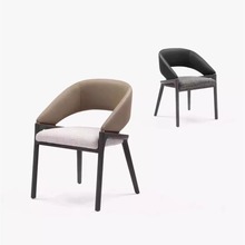 实木布艺餐椅意式极简靠背椅子家用棉麻设计师皮配布结合皮革书椅