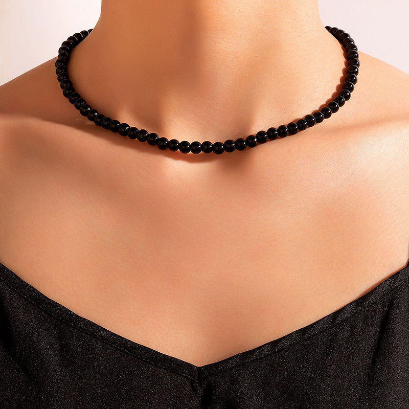 23g Weight Necklace Classification Geometric Pattern Unisex Gender Simple Style Style Fashion Jewelry Black Beaded Single Layer Necklace Geometric Bead Clavicle Chain 1