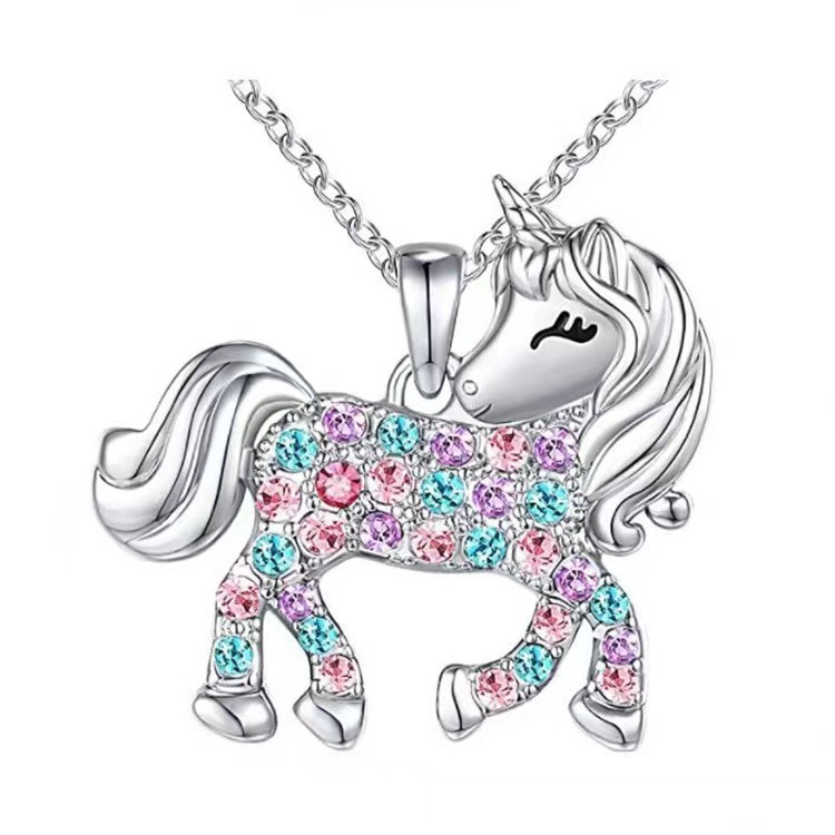 Cross-border wish unicorn necklace diamond pendant jewelry female European and American animal cartoon children's necklace