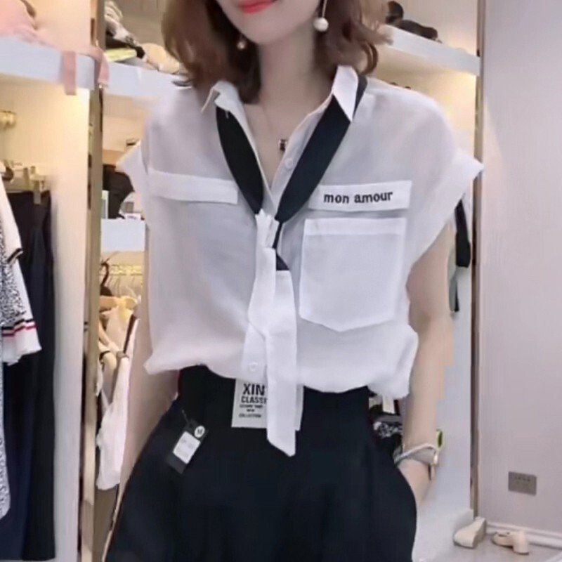 European Station 2024 Summer New Style polo Collar Printed ins Super Hot Versatile Casual Shirt Fashionable Small Shirt for Women