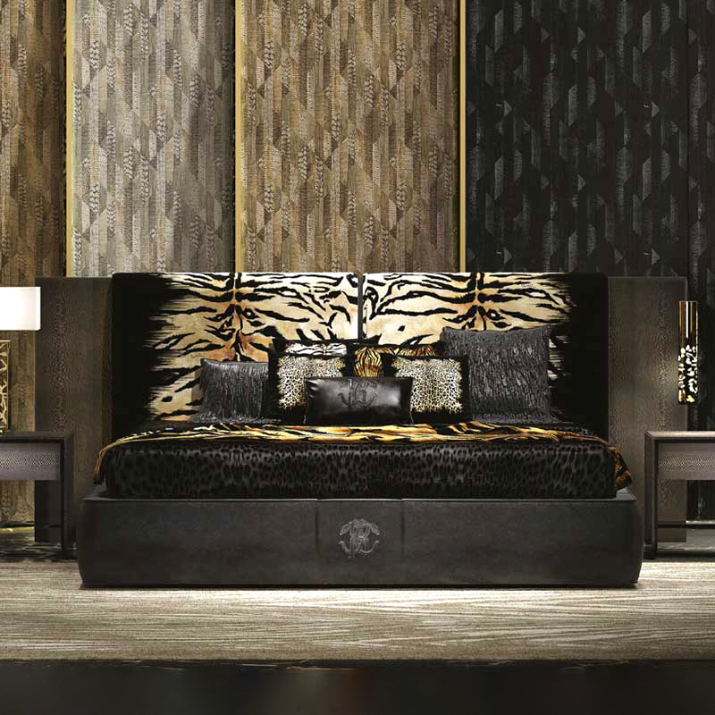 意式輕奢ROBERTO CAVALLI現代豪宅別墅主臥虎紋布藝雙人1.8婚床