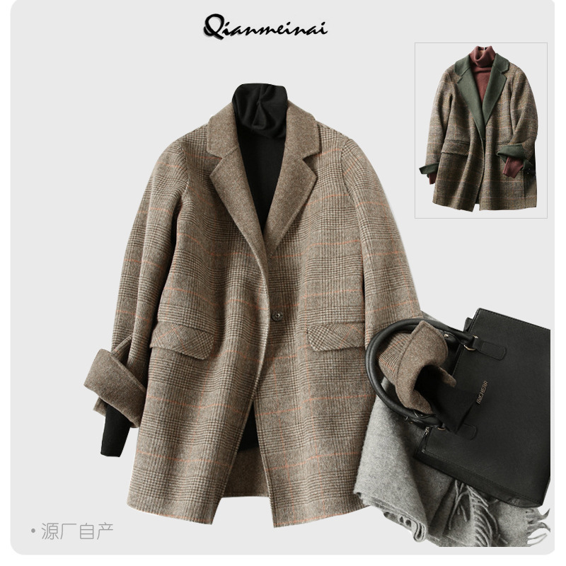 Zoj Hand-Sewn Double-Sided Wool Suit Jacket for Women 2025 Women's New Good Goods Autumn and Winter Plaid Woolen Outwear