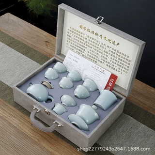 高档汝窑功夫茶具套装陶瓷家用会客茶壶盖碗茶杯礼盒办公室整套
