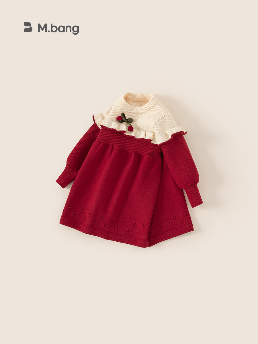 Yoobao ropa infantil suéter de niña invierno nuevo vestido rojo vestido vestido de Año Nuevo vestido vestido de punto bebé