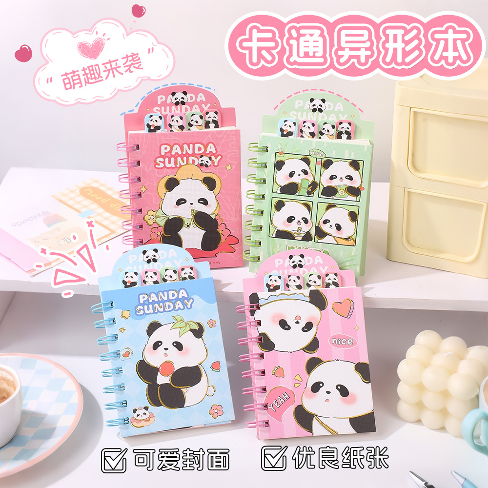 Cuaderno de dibujos animados panda cuadernos de tarjetas de auto-disciplina punzonando cuadernos de bolsillo convenientes cuadernos de papel de papel de papel de papel al por mayor
