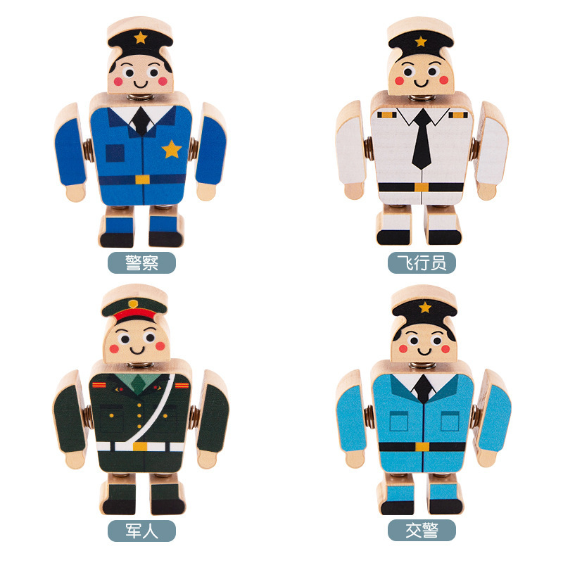 Madera DIY bloqueo tridimensional dibujos animados muñecas de dibujos animados profesionales modelado de construcción de bloques de ensamblaje juguetes de educación infantil