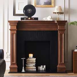 法式复古实木壁炉柜美式乡村客厅装饰柜中古家具仿真火靠墙玄关柜
