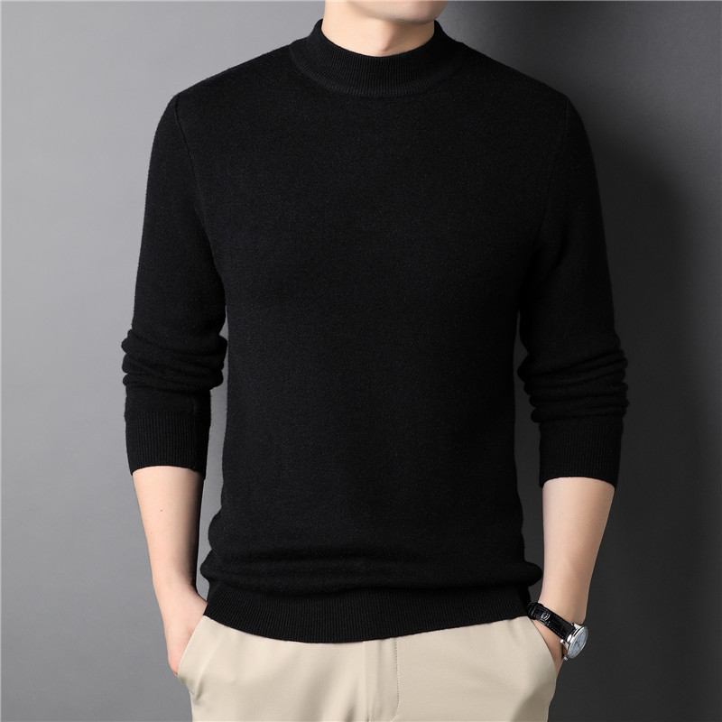 New Douyin live spring and autumn solid color half turtleneck men's slim sweater young men's bottom sweater men's wear