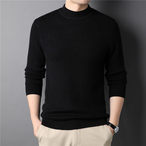 New TikTok Live Spring and Autumn Solid-Color Half-Turtleneck Men's Slim-Fit Sweater—Men's Base Layer Sweater for Young Men