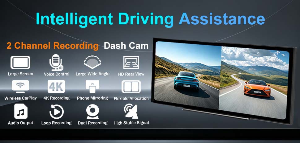 12inch In-car smart screen, wireless CarPlay&CarLife, 4K dashcam, car navigation system