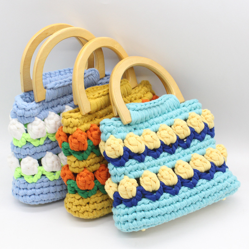 Línea de tela de bricolaje tejida a mano Bolso de tulipán Bolso de material Bolso para novias generosas y dulces