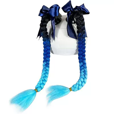 Motosiklet dəbilqələri Cup Braids, Detachable Braided - 1-pair-of-black-dark-blue-and-light-blue-braids-plus-bows