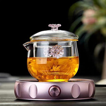 粉色盖碗高硼硅玻璃手抓盖碗泡茶茶具双耳壶过滤泡茶器