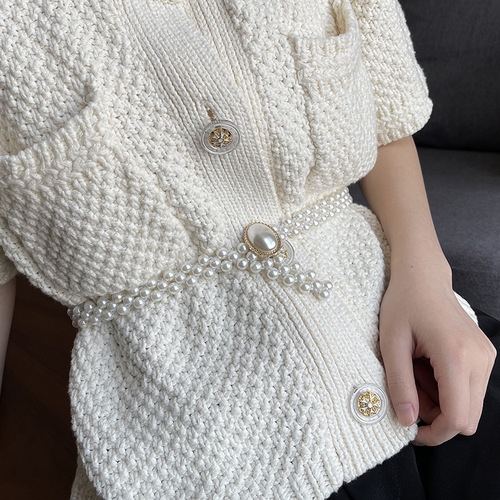 Korean style pearl waist chain ladies belt fashion dress sub-decoration rhinestone elastic beaded elastic waistband wholesale