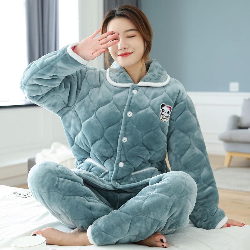 Cross-Border Three-Layer Thickened Warm Flannel Home Wear for Middle-Aged and Elderly Women in Winter