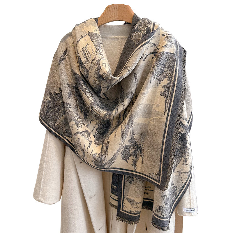 Autunno Inverno Nuovo Paesaggio ad olio europeo Elegante, alla moda e di alta qualità Cashmere caldo da donna_voghion.com