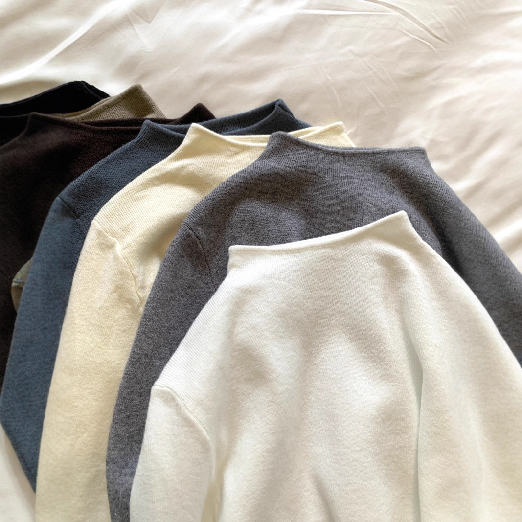 软绵绵针织手感半高领针织打底衫女春秋冬季简约纯色内搭套头毛衣