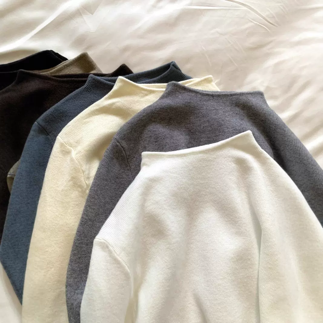 软绵绵针织手感半高领打底衫女春秋冬季简约纯色内搭套头毛衣长袖