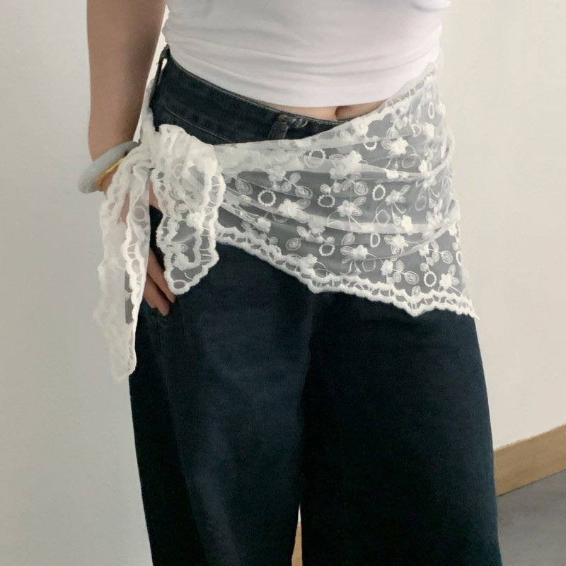 여성을위한 프랑스 레이스 삼각형 스카프 엉덩이 커튼 벨트 2025 새로운 여름 다목적 허리 액세서리 장식 스카프 도매