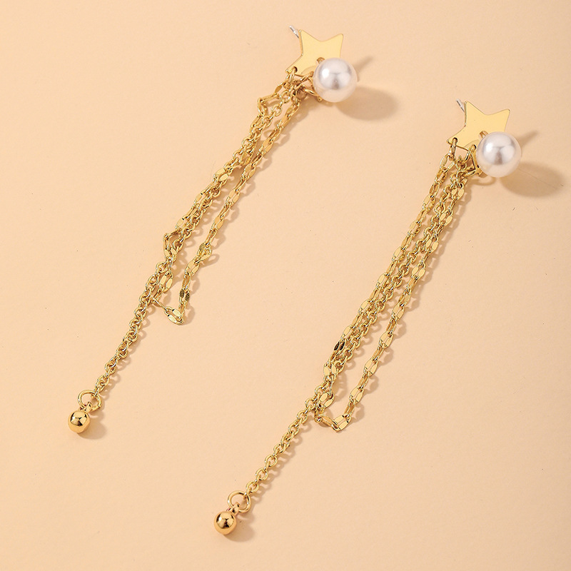 Nihaojewelry Wholesale Jewelry Fashion Pearl Star Tassel Long Earrings display picture 3