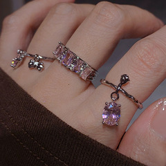 粉鑽鋯石甜酷開口戒指女ins冷淡風新款潮街頭流行時尚個性食指環