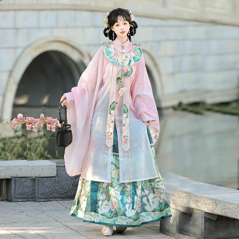 Han Yu Kui Lotus Fragrance Original Ming-Style Cloud Collar Hanfu for Women 2026 New Spring/Summer Improved Long Dress with Horse Face Skirt Traditional Costume Han Yu Kui Lotus Fragrance Original Ming-Style Cloud Collar Hanfu for Women 2026 New Spring/Summer Improved Long Dress with Horse Face Skirt Traditional Costume