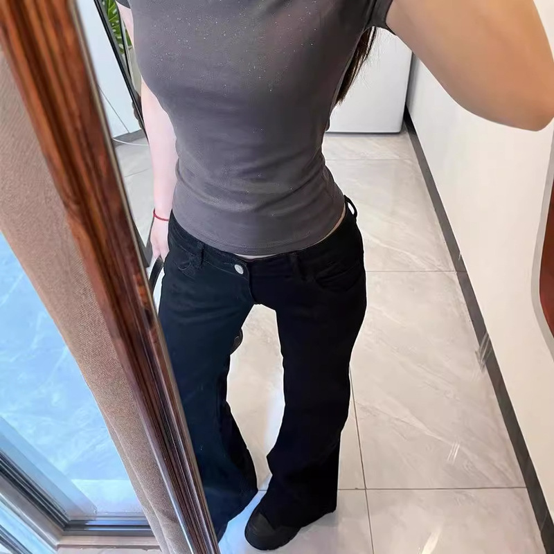 Spice Girls Low-rise Micro-blazer Jeans Autumn New Retro Hong Kong Style Small Black Slim-looking Trendy Floor-length Trousers for Women