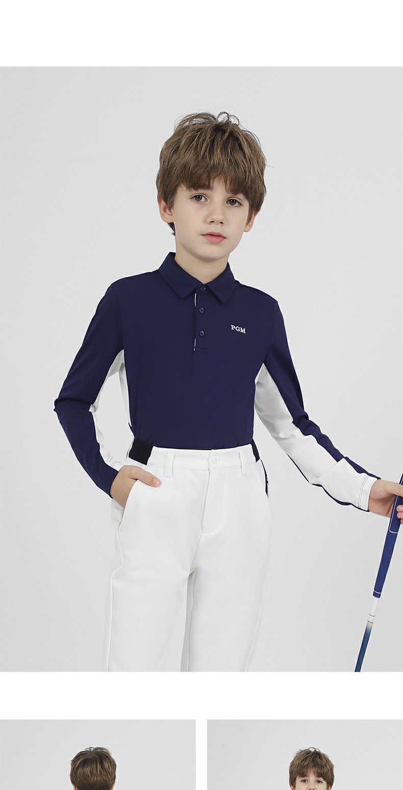 Áo golf dài tay trẻ em PGM – áo thun thể thao bé trai thiết kế ve áo mềm mại — YF542-màu xanh nhạt, YF542-màu xanh nước biển, YF542-màu trắng chi tiết 9