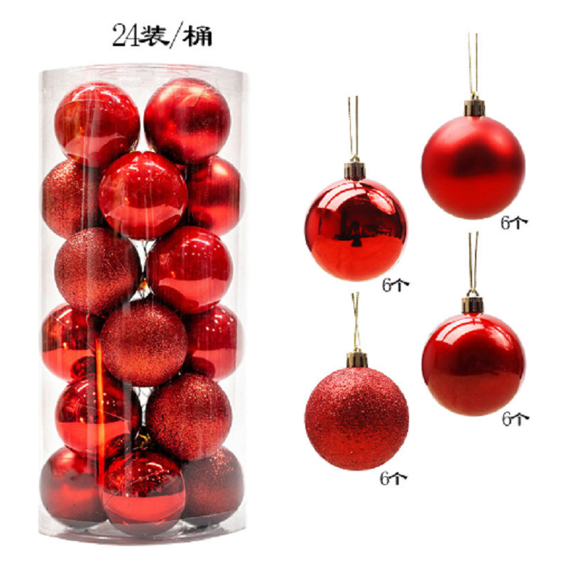 Decoración de árbol de navidad 3cm4cm6cm8cm bola de navidad de barril de plástico galvanoplastia mate bola de polvo brillante 24 paquetes mixtos