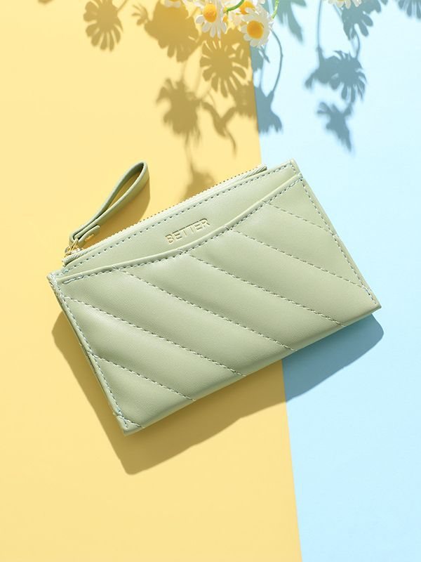 Nuevo titular de la tarjeta Haitao monedero titular de la tarjeta de gran capacidad simple auricular bolsa ultra-delgada de color sólido con cremallera titular de la tarjeta pequeña para las mujeres