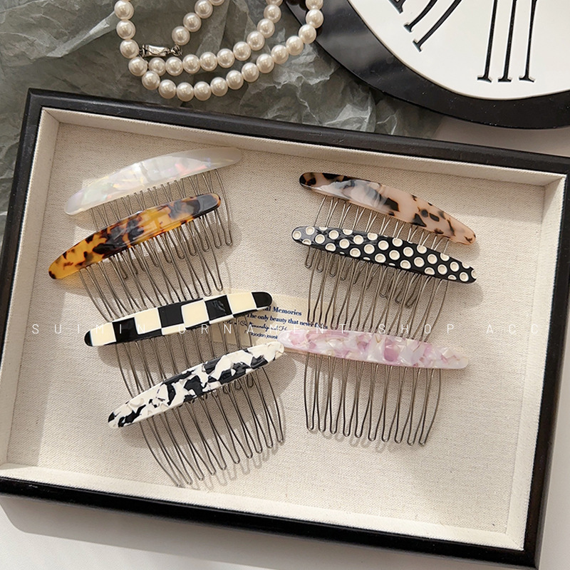 Flequillo en la frente insertar peine pelo roto acabado artefacto acetato horquilla Cabeza trasera femenina insertar reverso peine del pelo horquilla del tocado