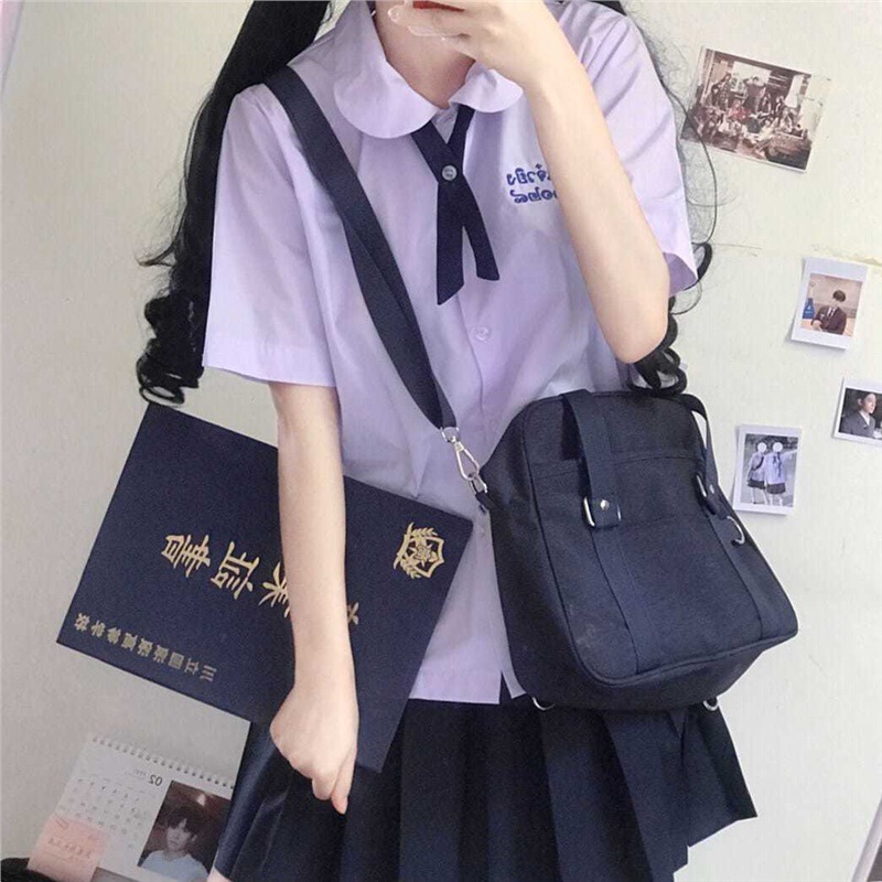 Thai High School Uniform First Love Xiaoshui Same Style Jk Embroidered Lavender Versatile Round Neck Short-Sleeved Shirt for Girls