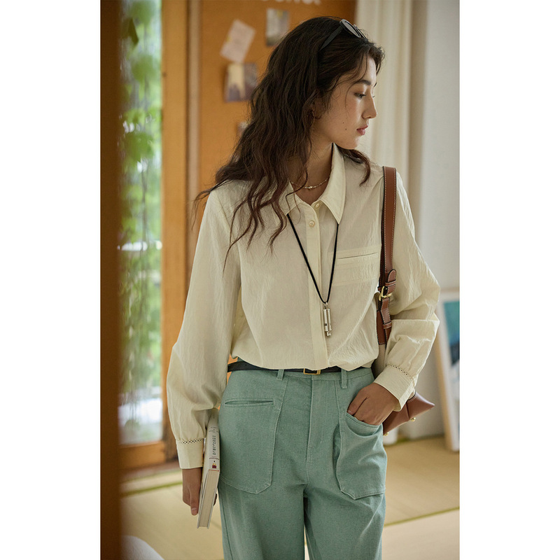 solighter法式复古莱赛尔蓝色长袖衬衫女秋季|undefined