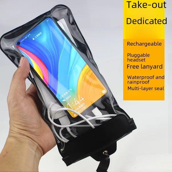 Special Mobile Phone Waterproof Bag for Takeout, Rechargeable Outdoor Rainproof Cover, Large Plug-In Headphone, Dustproof, Touchable Waterproof Bag