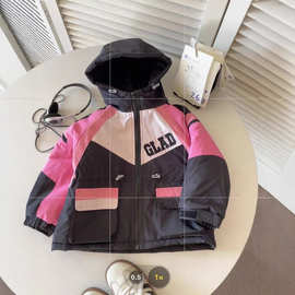 冬季儿童拼接设计外套Black Pink女童派克服