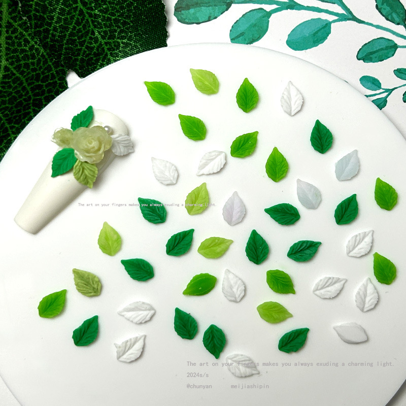 Tiktok live popular luminous green leaf nail jewelry simulation leaf nail jewelry nail material bag