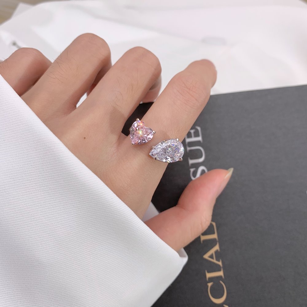 12g Weight Zircon Inlay Material Rings Classification 5, 9 Ring Size 1 Piece Quantity Holiday, Daily Occasion 925 Sterling Silver Material Geometric, Heart Shape Pattern Women's Gender Plating Design Elegant, Lady Style 925 Sterling Silver Zircon Geometric Heart Shape Rings 32