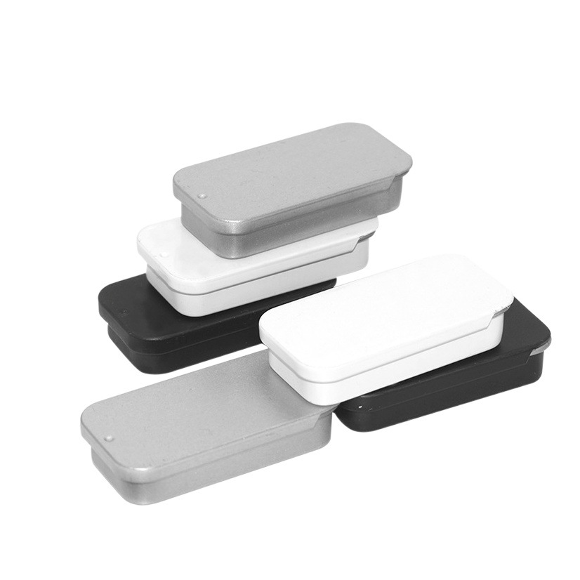 Hilo dental de hojalata Push-Pull caja de bálsamo caja pequeña caja de hierro cubierta deslizante en stock soporte al por mayor impresión de LOGOTIPO